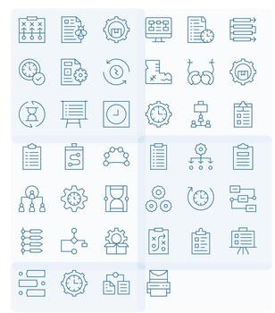 40 64x64 Pixel Optimized Icons for Workflow in Thin Line Theme vector