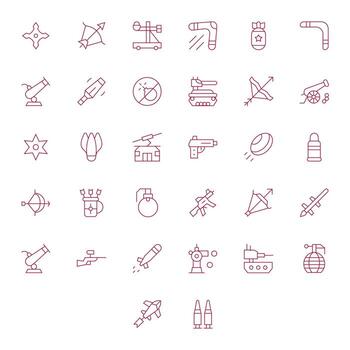 32 Thin Line Pixel Optimized Vectors for Projectile Theme