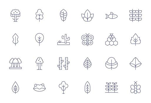 24 High Resolution Icons for Ecosystem in Pixel Aligned Thin Line Format vector