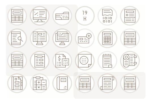 Spreadsheet featuring 24 64x64 Icons in Thin Line Design vector