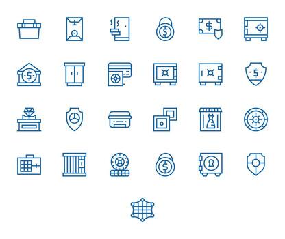 custodia moderno colección con 25 regular línea retina Listo monitor Perfecto íconos vector