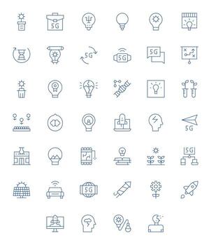 40 Icons for Innovation featuring 128x128 PIXEL Perfect Thin Line Graphics vector