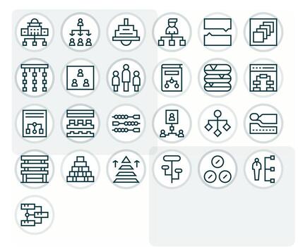 Regular Line Style Hierarchy Icons with 25 256x256 Grid Fitted Designs vector