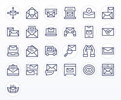 Digital Mail Essential Set including 25 Editable Regular Line 64x64 Icons vector