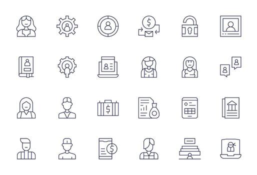 24 Thin Line Icons from Account in 64x64 Editable Quality vector