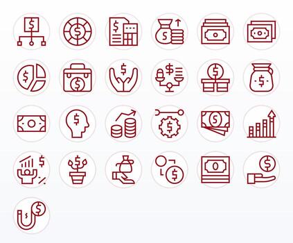 Profit Icon Set with 25 Regular Line 256x256 Pixel Aligned Graphics vector