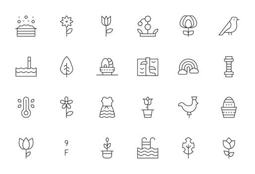 primavera icono colección con 24 128x128 Delgado línea diseños vector