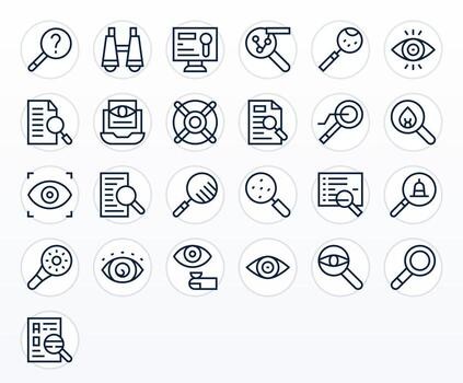 Examine Complete Package with 25 High Resolution Regular Line PIXEL Perfect Icons vector