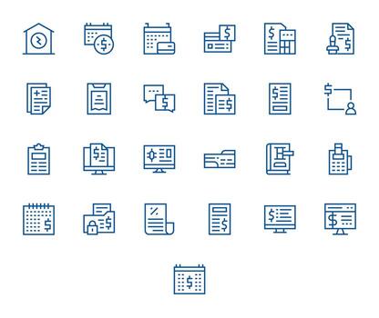 Billing Essential Set including 25 Display Perfect Regular Line 256x256 Icons vector