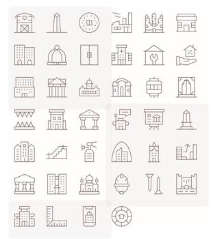 Building Pixel Optimized Set with 40 128x128 Thin Line Icons vector