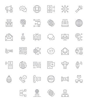 40 Thin Line Pixel Aligned Vectors for Communication Theme