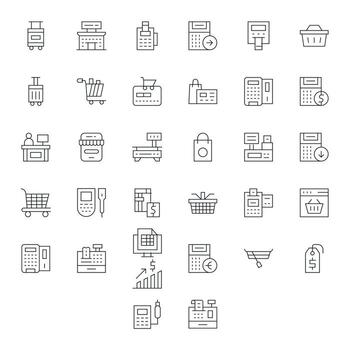 32 Thin Line Pixel Aligned Icons tailored for Checkout High Resolution interface vector