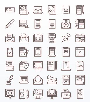 42 Regular Line Pixel Aligned Icons for Document Graphics vector