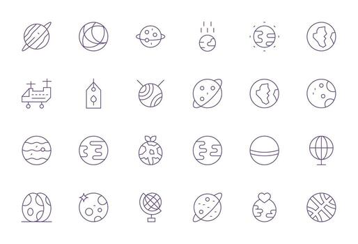 24 Icons for Planet optimized in Pixel Optimized High Resolution Thin Line resolution vector