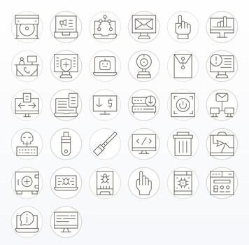 32 128x128 Delgado línea píxel alineado íconos para computadora proyectos vector