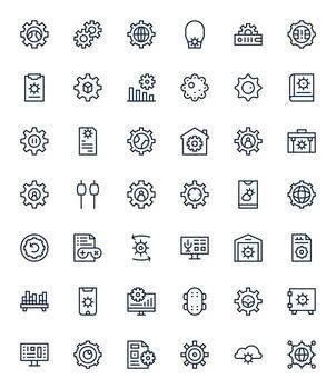 42 cuadrícula equipado regular línea íconos desde configuración colección vector