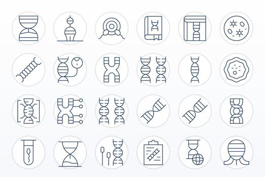 Genetics Graphics Pack including 24 Thin Line High Resolution Pixel Optimized Icons vector