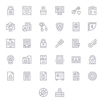 32 Detail Enhanced Icons themed around Confidential in High Resolution Thin Line format vector