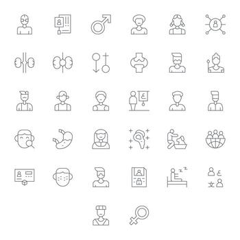 Human Icon Set with 32 Thin Line High Resolution Grid Fitted Graphics vector