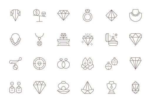 24 Delgado línea píxel alineado íconos a la medida para piedra preciosa alto resolución interfaz vector