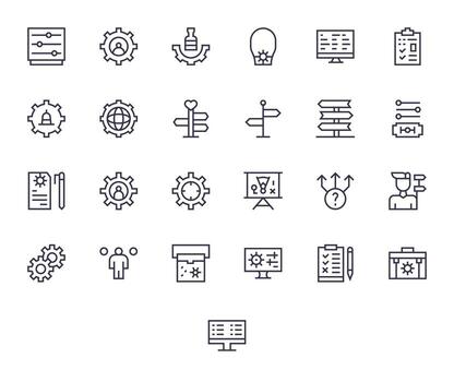Options Complete Package with 25 Retina Ready Regular Line Grid Fitted Icons vector