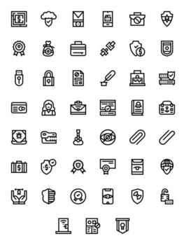 45 íconos para seguro presentando 128x128 píxel alineado negrita línea gráficos vector