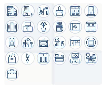 Workspace Ultimate Package with 25 128x128 Regular Line Grid Fitted Icons vector