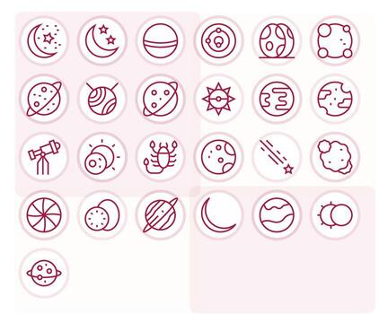 25 Display Perfect Icons themed around Celestial in 64x64 Regular Line format vector