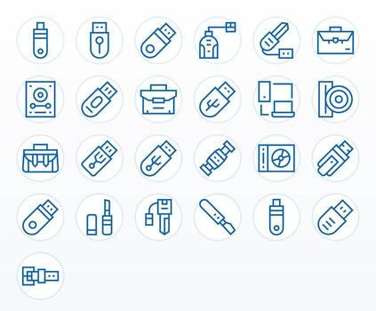 25 Pixel Aligned Regular Line Icons from Portable Storage Collection vector