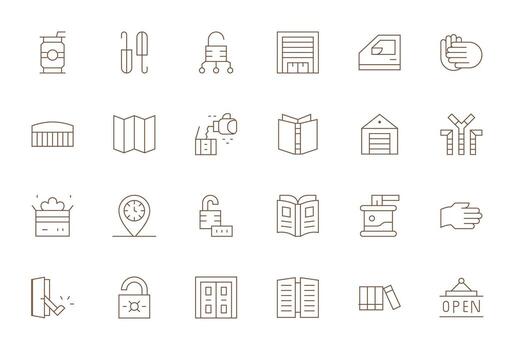 24 128x128 Thin Line Icons optimized for Open Pixel Aligned display vector