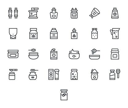 25 Pixel Aligned Icons themed around Jar in 128x128 Regular Line format vector
