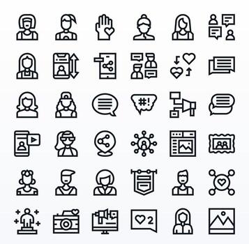 36 Display Perfect Icons themed around Social Media in High Resolution Bold Line format vector