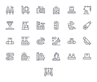 Regular Line PIXEL Perfect Icons from Conveyor Set with 25 Retina Ready Icons vector