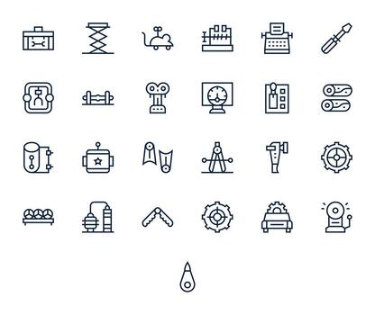 Mechanical Professional Set with 25 Regular Line Display Perfect 256x256 Icons vector