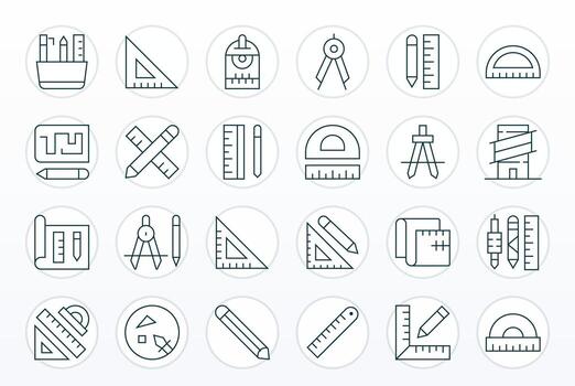 Drafting Complete Package with 24 Retina Ready Thin Line Pixel Aligned Icons vector