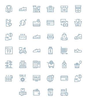 40 íconos para comercio electrónico presentando 64 x 64 píxel alineado Delgado línea gráficos vector