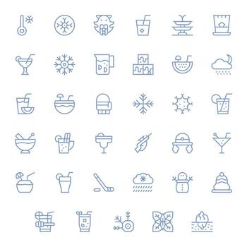 Ice Professional Set with 35 Regular Line Pixel Optimized 128x128 Icons vector