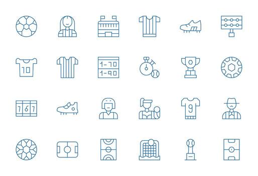 Soccer Scalable Set featuring 24 Pixel Optimized Thin Line 128x128 Icons vector