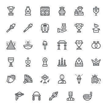 35 Regular Line Icons for Ceremony in crisp Retina Ready Pixel Optimized resolution vector