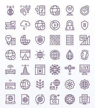 Internet 128x128 Icon Pack with 42 Regular Line Display Perfect Elements vector