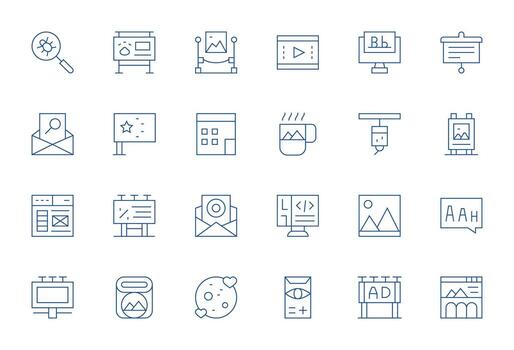 24 Grid Fitted Thin Line Icons designed for Visual Interface vector