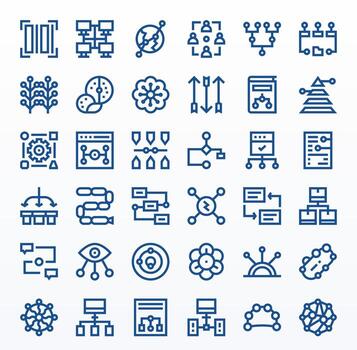36 Bold Line PIXEL Perfect Icons for Data Flow Graphics vector