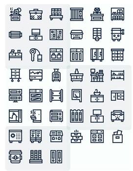 45 High Resolution Bold Line Icons for Cabinet with Grid Fitted precision vector