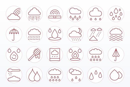 24 Thin Line Editable Icons tailored for Drizzle High Resolution interface vector