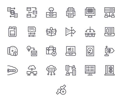 25 Regular Line Icons designed for Information Technology in 256x256 PIXEL Perfect format vector