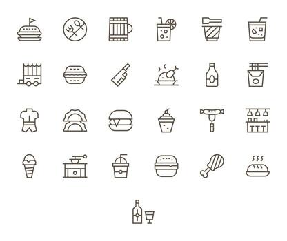 25 Regular Line Icons for Restaurant in crisp High Resolution Pixel Aligned resolution vector