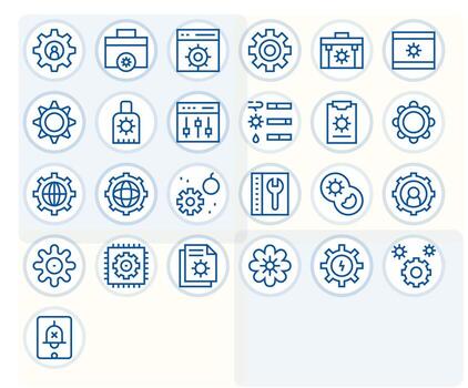 System Settings Visual Pack containing 25 Regular Line Grid Fitted Icons vector
