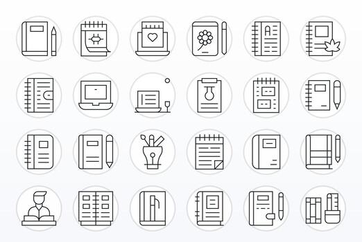 24 Thin Line PIXEL Perfect Icons tailored for Notebook 64x64 interface vector