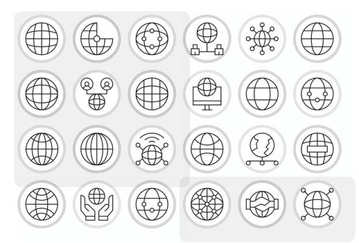 en todo el mundo red gráficos presentando 24 Delgado línea monitor Perfecto 256x256 diseños vector