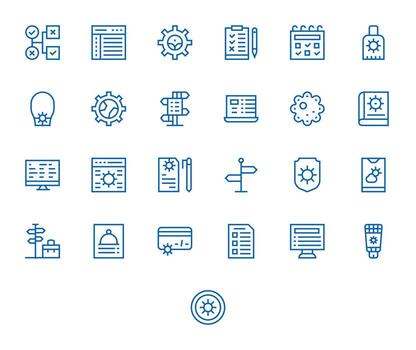 Options Design Icons featuring 25 Editable Regular Line Style vector